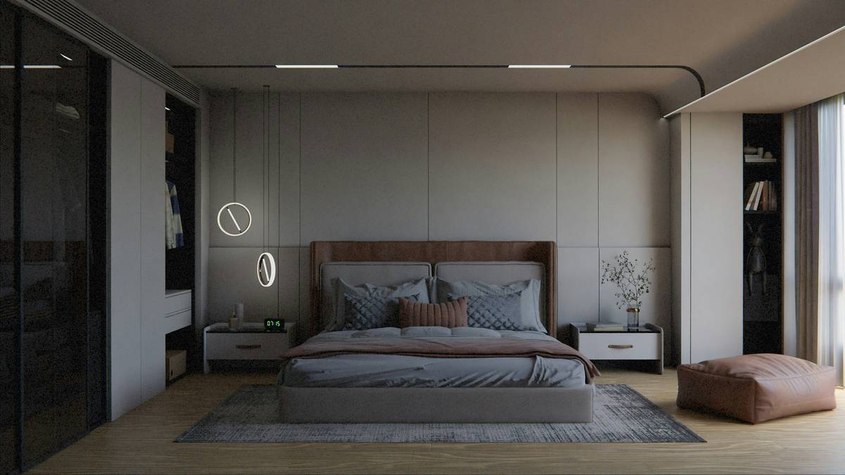 smart bed full size shown in a modern, compact bedroom with under-bed LED lighting and integrated USB ports visible on the side rail